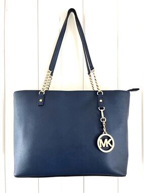 Michael Kors Navy Saffiano Tote with Gold Charm